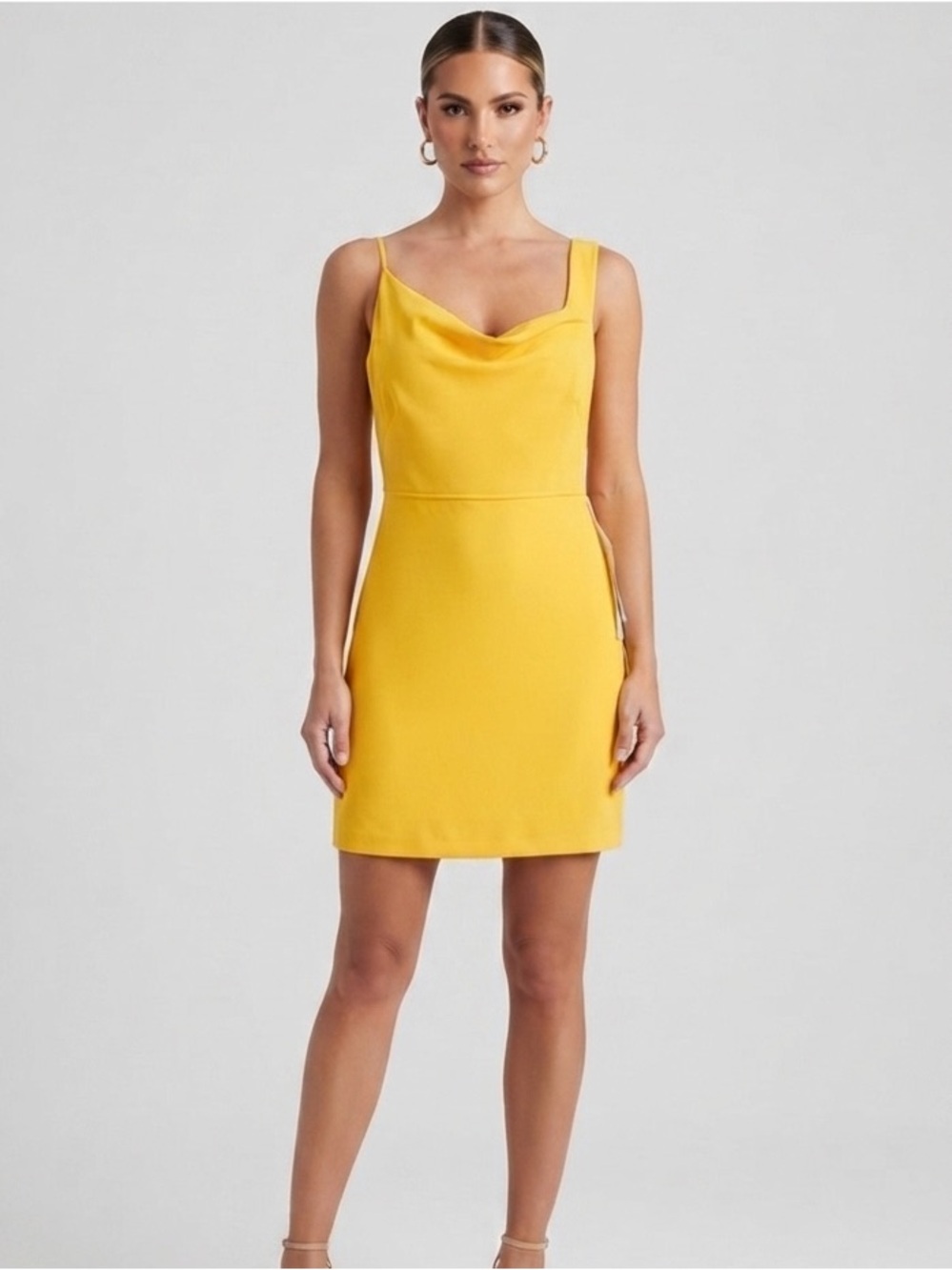 Mac Duggal Womens One Shoulder Cocktail Dress Cap Sleeves Square Neck Yellow 6